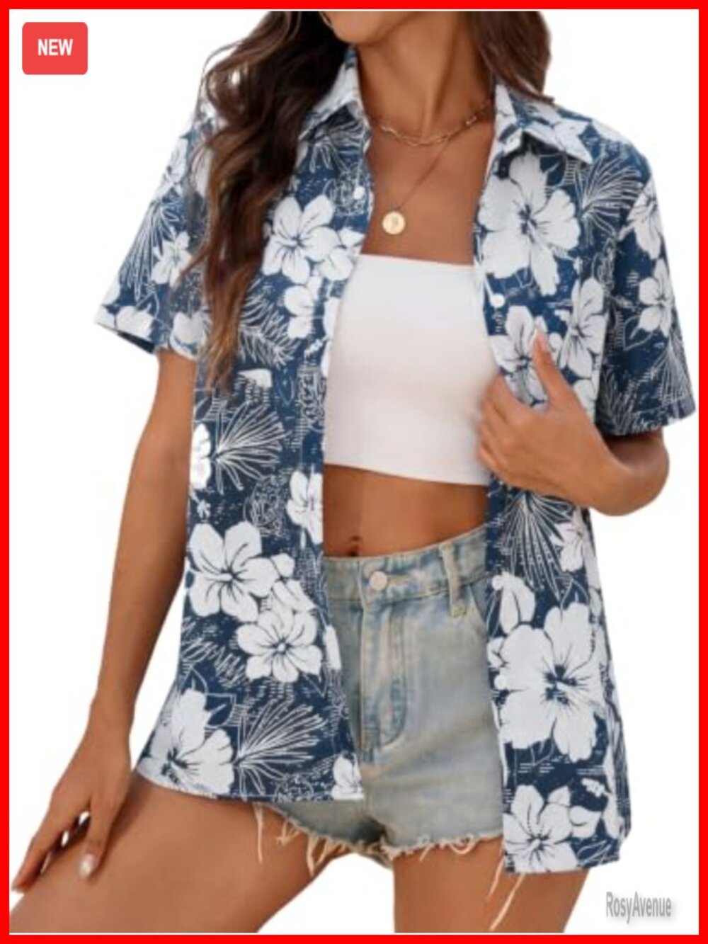 Women's Tropical Hawaiian Button Down Shirt Short Sleeve V-Neck Blouse